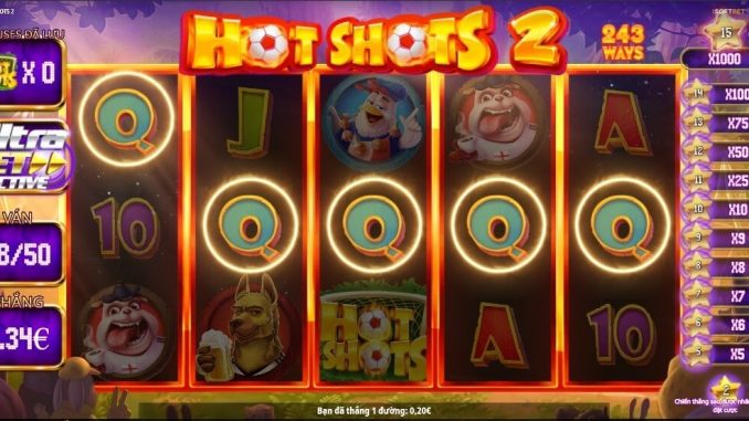 Một đường trúng thưởng trong game với biểu tượng Q Hot shots 2