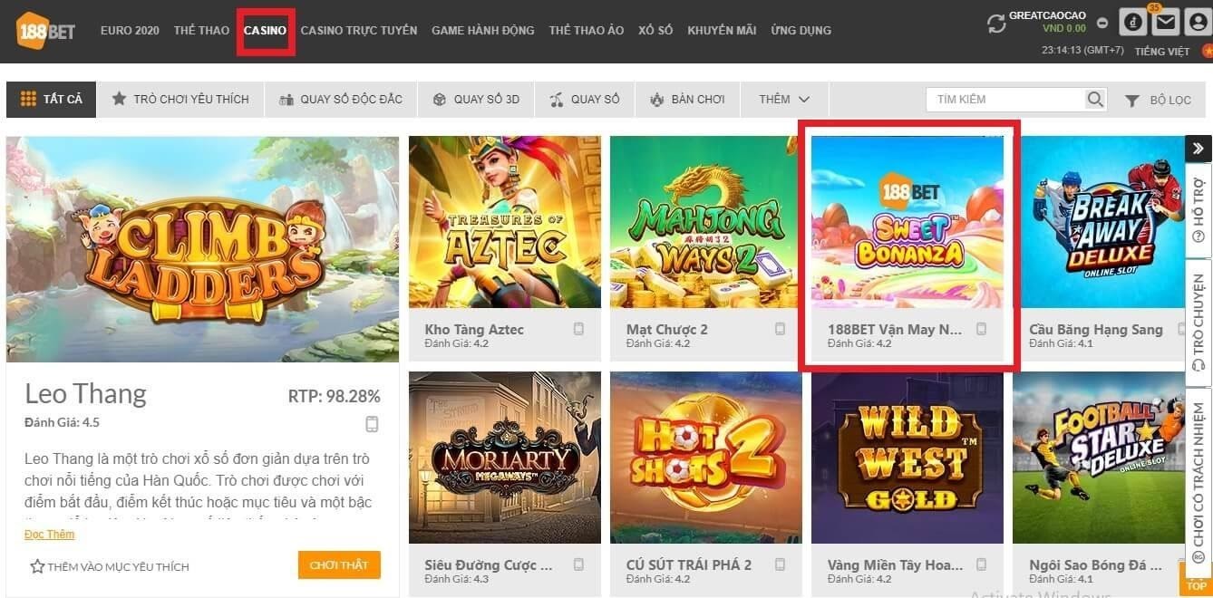 Tìm kiếm trò chơi trong mục Casino. Vận May Ngọt Ngào - Nổ Hũ Kẹo Ngọt Đổi Thưởng Siêu Dễ