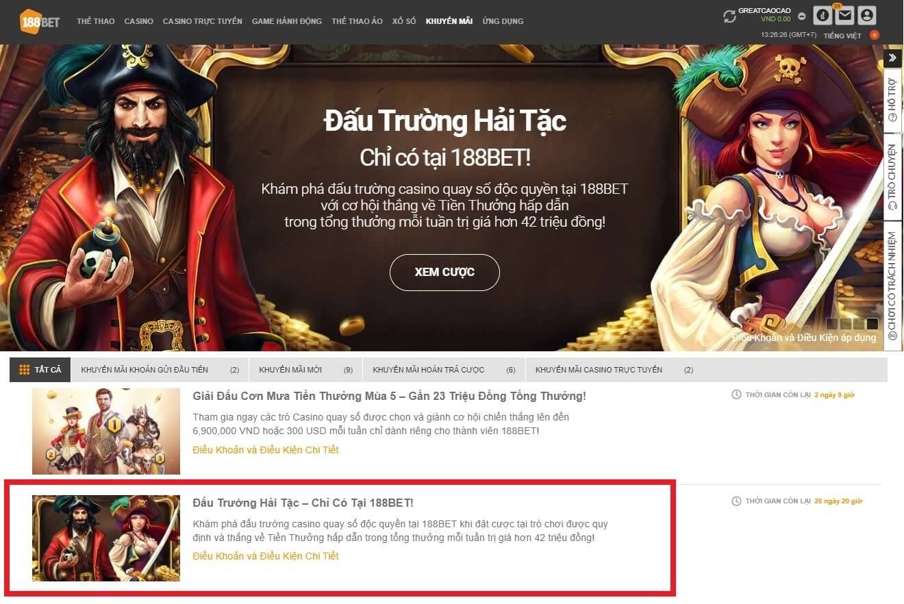 Tìm hiểu thông tin chi tiết về chương trình trong mục “Khuyến mãi” Tham Gia Khuyến Mãi Đấu Trường Hải Tặc – Thắng Hơn 42 Triệu