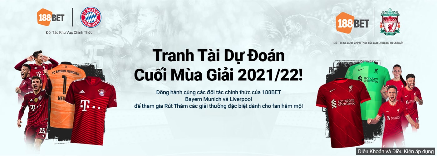 Khuyến mãi cuối mùa giải 2021/22 – Thử sức rinh xèn 188bet Hợp tác cùng Liverpool, 188bet tung ra khuyến mãi mới.