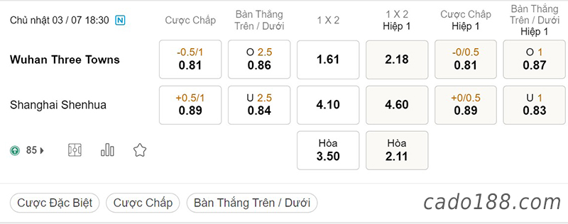 Wuhan Three Towns vs Shanghai Shenhua, 18h30, Super League Trung Quốc