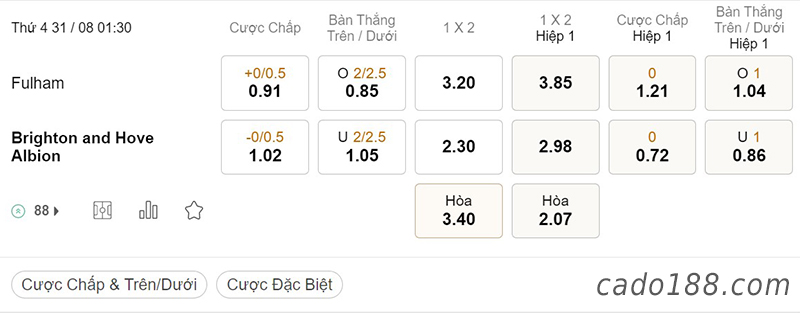Fulham vs Brighton, 01h30, Ngoại hạng Anh