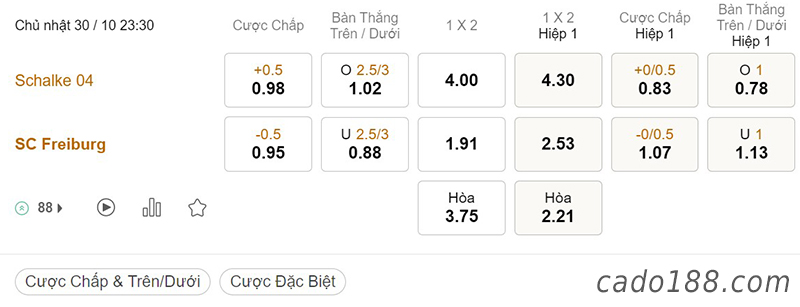 Soi kèo xiên ngày 30/10 Schalke vs Freiburg, 23h30, Bundesliga