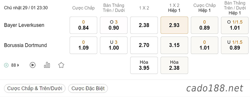 Soi kèo xiên ngày 29/01 Leverkusen vs Dortmund, 23h30, Bundesliga