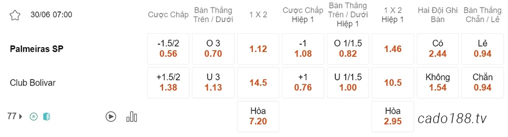 Nhận định kèo xiên Palmeiras vs Club Bolivar, 07h00, Copa Libertadores