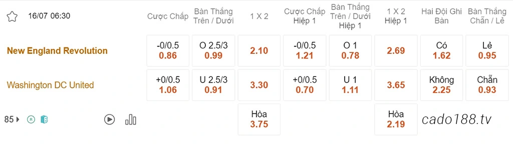 Nhận định kèo xiên ngày 16/07 New England vs DC United, 06h30, MLS