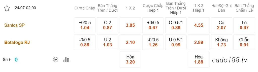 Soi kèo xiên ngày 24/07 Santos vs Botafogo, 02h00, VĐQG Brazil