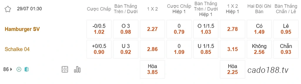 Soi kèo xiên ngày 29/07 Hamburg vs Schalke, 01h30, Bundesliga 2