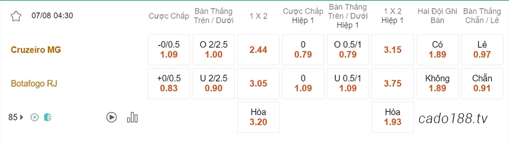 Nhận định kèo xiên ngày 07/08 Cruzeiro vs Botafogo, 04h30, VĐQG Brazil
