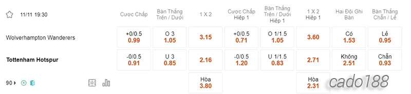 Nhận định soi kèo Wolves vs Tottenham 19h30 ngày 11:11