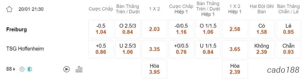 Nhận định kèo xiên ngày 20/01 Freiburg vs Hoffenheim, 21h30, Bundesliga