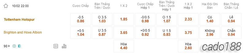 Nhận định soi kèo Tottenham vs Brighton, 22h00 ngày 10.02-1