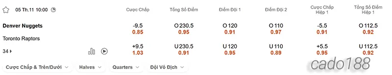 Soi kèo bóng rổ NBA Denver Nuggets vs Toronto Raptors 5-11