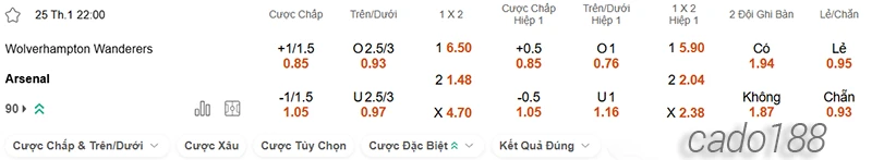 Nhận định soi kèo Wolves vs Arsenal, 22h00 ngày 25.01-2