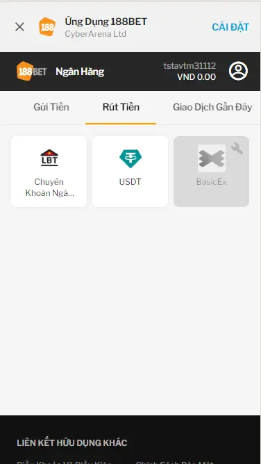 Mục rút tiền hiển thị trên 188bet Mục rút tiền 188bet