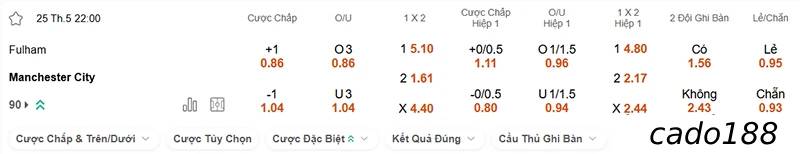 Soi kèo Fulham vs Manchester City, 22h00 ngày 25/05, EPL