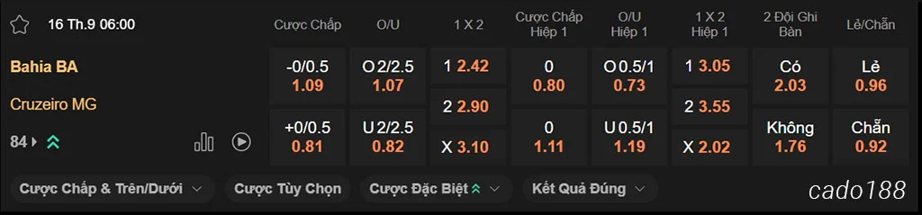 Nhận định kèo xiên ngày 16/09 Bahia vs Cruzeiro, 06h00, VĐQG Brazil