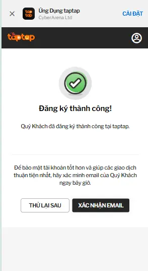 tạo tài khoản taptap thành công