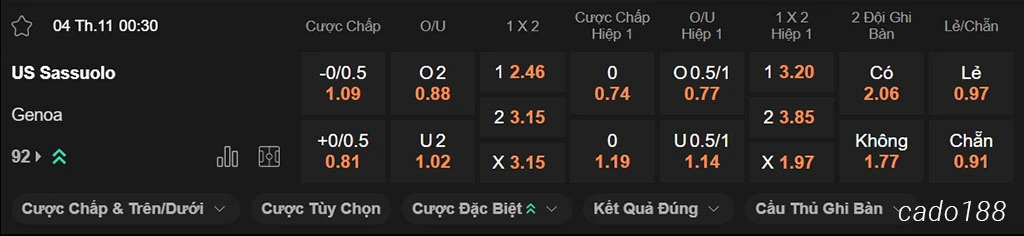 Soi kèo xiên ngày 04/11 Sassuolo vs Genoa, 00h30, Serie A Soi kèo xiên ngày 04/11 Sassuolo vs Genoa, 00h30, Serie A